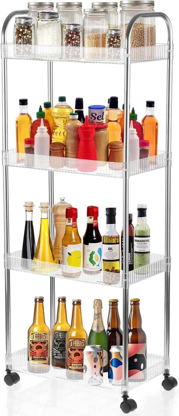 Wensdr 4 Tier Kitchen Bathroom Storage Rolling Cart 39 Inches Tall Slim Utility