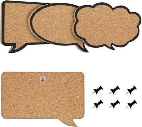 Navaris Cork Bulletin Board Set, 3X Pieces in Cute Decorative Speech and Thought Bubble Shapes with Push Pins
