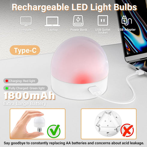 Bulbs 15 Dimmable, Bulb E26 2 Pack Rechargeable Battery Operated Light with Remote Control, Color Temperature, Timer