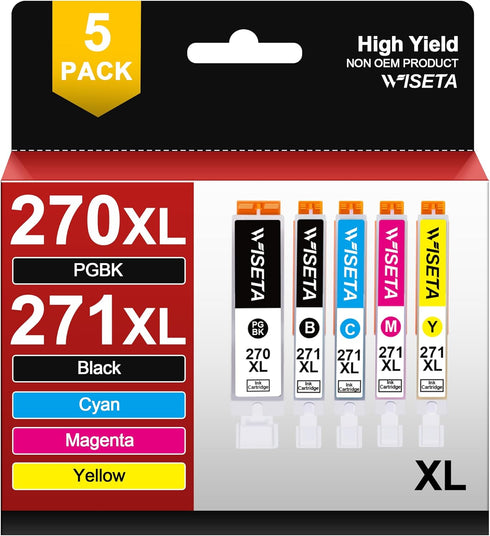PGI-270XL CLI-271XL Ink Cartridges Replacement for Canon 270 271, Compatible with MG6820, MG5720, TS5020 (5 Pack)