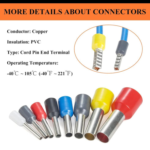 1800pcs Wire Ferrules Kit, AWG 22-7 Insulated Terminal Connector Crimping Kit for Electric, Industrial