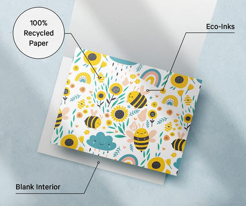 Twigs Paper Assorted Bumble Bee Greeting Cards - Stationery Cards with Envelopes, Thank You Card, Set of 12