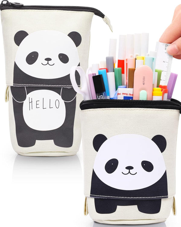 Sooez Cute Panda Standing Pencil Case, Durable Pop Up Telescopic Holder, Spacious Portable Pouch for School Office