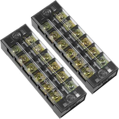 uxcell 2 Pcs Cable Barrier Block Terminal Strip TB-2506L, Dual Rows 6 Positions 600V 25A