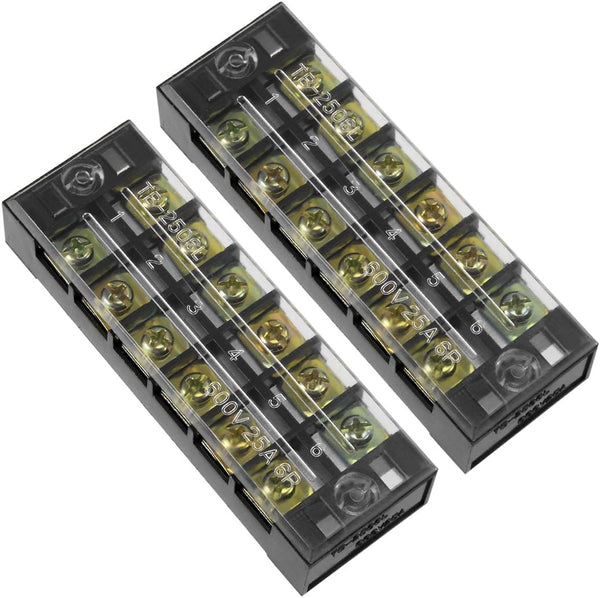 uxcell 2 Pcs Cable Barrier Block Terminal Strip TB-2506L, Dual Rows 6 Positions 600V 25A