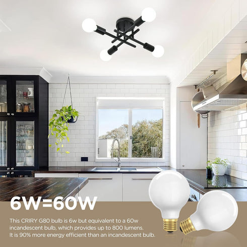 G25 Dimmable LED Globe Light Bulbs, 60 Watt Equivalent, 6W, 5000K Daylight, E26 Base, 800LM, 4 Pack