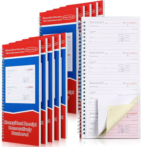 Crtiin 10 Pcs 3 Part Spiral Carbonless Money and Rent Receipt Book with