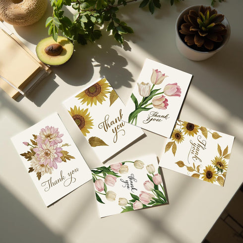 XISHIUYIS 24 Pack 6 Set, (3.5x5in) Thank You Cards with Envelopes - Floral Designs Thank You Notes with Envelopes Small