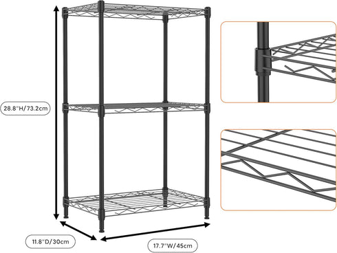 3 Closet 11.8" 17.7" 28.8" M MZG Tiers Shelf Metal Storage Shelves Wire Rack Organizers with Wheel for Garage Kitchen
