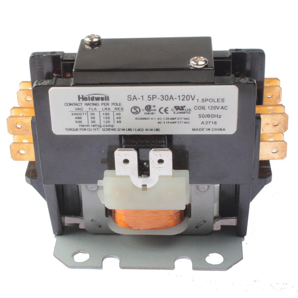 Holdwell SA-1.5P-30A-120V 1.5 Pole Normally Open Double Make 30 Amp 120V Coil Air Conditioner Contactor