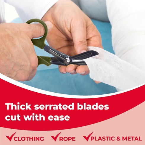 7 1/4" 2 Pack Ever Ready First Aid Titanium Bonded Bandage Shears Bent - Drab Olive Green - - Autoclavable