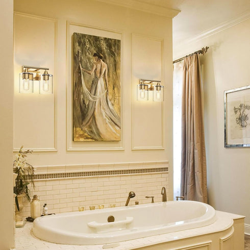 Bathroom,2-Light Gold Vanity Lights for Bathroom Light Fixtures,Brushed Brass Gold Wall Sconce Lighting,Modern Wall