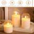 Set 3 Clear Glass Flameless Candles with Remote, Flickering LED Pillar Candles Battery Powered Ribbed Dome Top