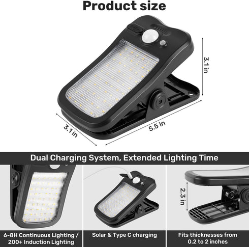 BlueYu 800LM 3 3 (2 Pack) Clip On Solar Motion Lights Outdoor, Brightness, Modes & Color Temperatures, USB Charging