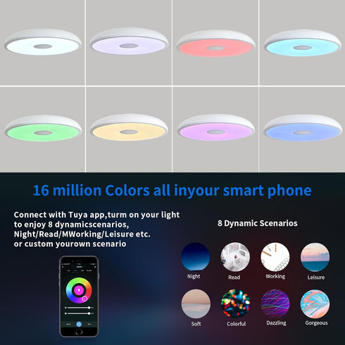 Fixture,11 inch 18W,with Dimmable Smart Waterproof LED Flush Mount Ceiling Light Bluetooth Speaker,RGB Color Changing