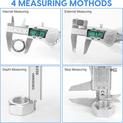 Digital Caliper Measuring Tool: IP54 Waterproof Electronic Micrometer with Large LCD Screen, 6 Inch