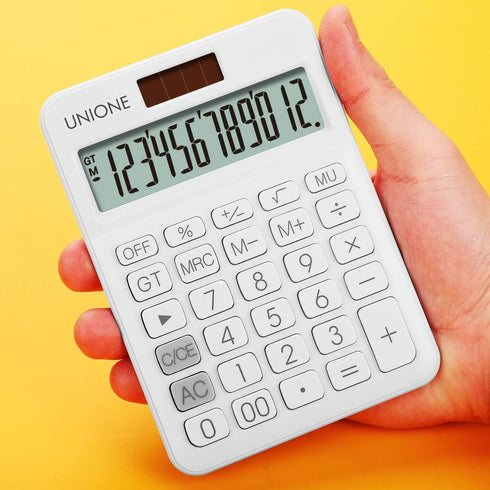 UNIONE Calculator with Bright LCD, Dual Power Handheld Desktop for Business, Office, High School (Blue)
