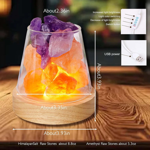 3 Runyangshi Healing Crystal Night Light Natural Himalayan Salt & Amethyst Raw Stones Aroma Diffuser USB Powered Colour