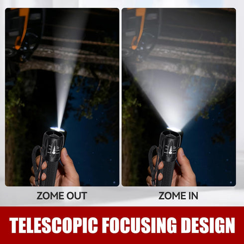 Vocect 3 Set, Pcs Mini Flashlights, High Lumen Pocket Tactical Flashlight Adjustable Focus Zoom Torch Lights Powered by
