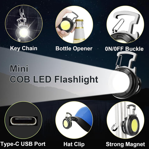 2 Pack, 1000 SEFONE Keychain Flashlight Lumens EDC Flashlight COB Work Light, Bottle Opener Keychain Mini Pocket
