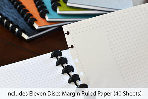 Discbound Notebook, Letter Size Faux Leather Cover, 120 gsm Heavyweight Paper, Includes 40 Margin Sheets, 5 Tabs (Navy
