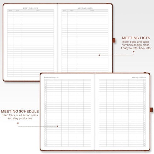 EMSHOI Meeting Notebook - A4 Large Project Planner, 240 Pages, PU Leather Hardcover, 8.5" x 11", Coffee for Work