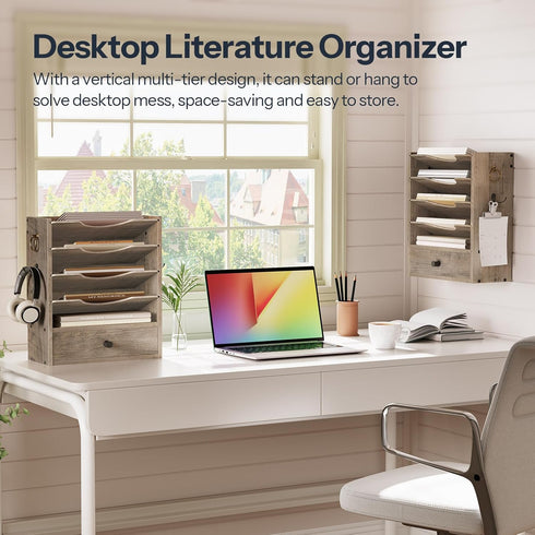 HOOBRO Wall File Organizer, Mail Organizer Wall Mounted, Wooden Literature Organizer with Drawer Storage