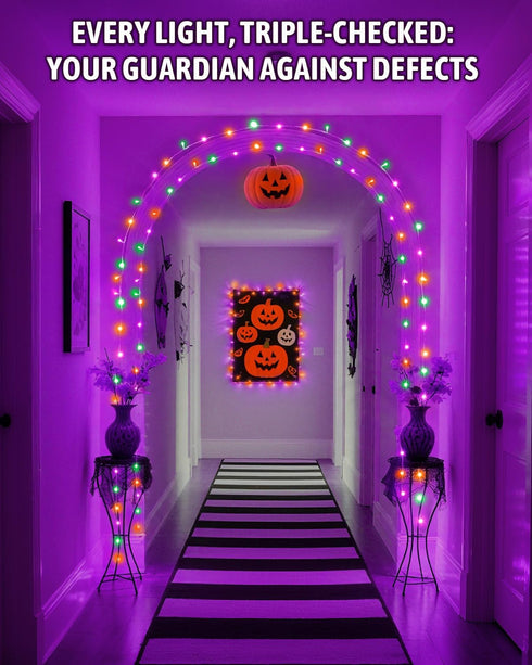 Kelumi 16.4ft 50 Halloween String Lights Battery Operated, Orange Purple and Green Lights with Timer Waterproof LED