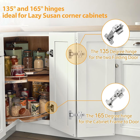 165 48mm 2 /1 TamBee Corner Cabinet Hinge Bifold Degree Lazy Susan Door Hinge Full Overlay Soft Close Hinges Concealed