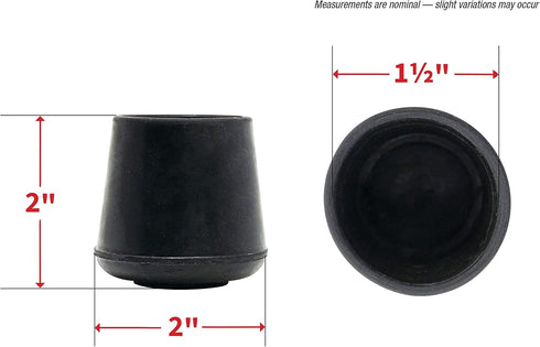 1-1/2" Set 2, Shepherd Hardware Round Non-Marking Rubber Slip-On Chair Leg Tips, Nonslip Protective Furniture Leg Caps