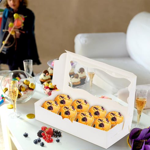 ZEAYEA 50 Pcs Chocolate Strawberry Boxes, 12.5" x 5.5" x 2.5" White Bakery Boxes with Window