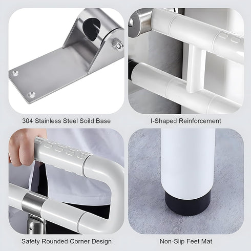 D-GROEE 24.4 Inch Foldable Toilet Grab Bar, Wall-Mounted Bathroom Safety Rail with Anti-Slip Design, Flip-Up Armrests