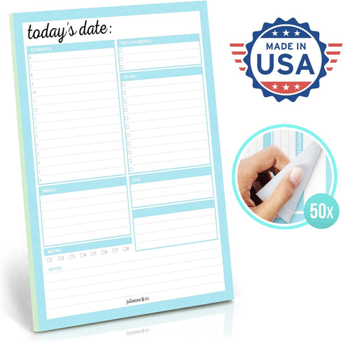 JULIANNE & CO Daily To-Do Undated Tear-Away Planner Notepads, Premium Organizer for Home, Office, 50 Pages