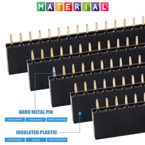 Glarks 240Pcs 2.54mm Straight Single Row PCB Board Female Pin Header Socket Connector Kit