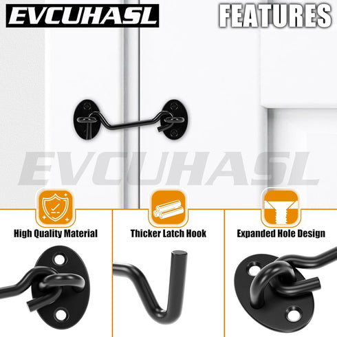 3 Inch 1 Pack Privacy Hook and Eye Latch, Black Iron Barn Door Lock Cabin Hooks, Eye Hook Latch for Gate Shutters