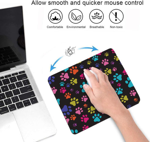 Mouse Pad and Coasters Set - Multicolor Dog Paws Mouse Pad, Non-Slip Rubber Base for Office