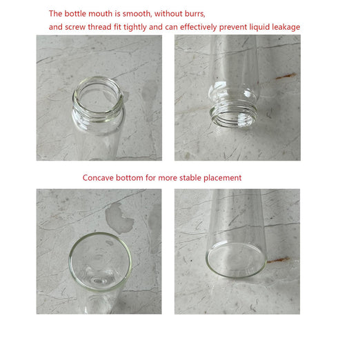 40ml Glass Clear Test Tubes, 6PCS with Screw Caps and Plastic Stoppers, Leak-Proof Flat Test Tubes
