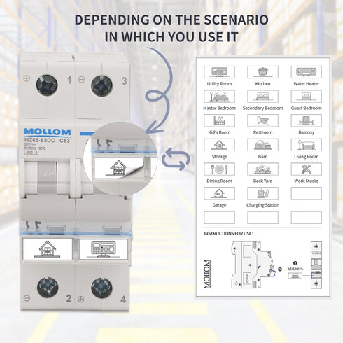 DC 2 Pole Miniature Circuit Breaker, 500V 50Amp, Thermal Magnetic Trip, 6KA Breaking Capacity MCB for Solar DC System, Ship, Solar Power Sysetm.