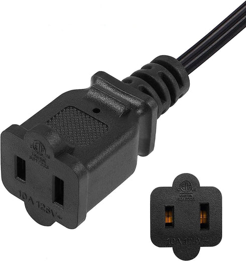 2-Pack Polarized USA Outlet Saver Power Extension Cord, 125V 10A, 2-Prong 2 Outlets, 1.6ft/50cm
