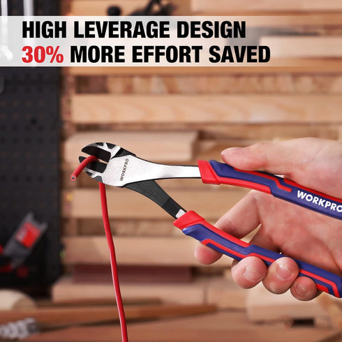WORKPRO 8 Inch High Leverage Diagonal Pliers: Heavy Duty Wire Cutters in CRV Steel for Cutting Wires