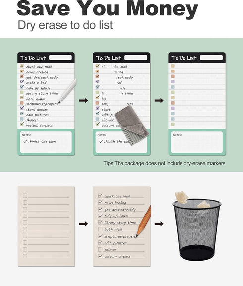 Dry Erase To Do List Sticky Notes, 12pcs Premium Daily Planner, Lined Task Memo Pad for Home Office