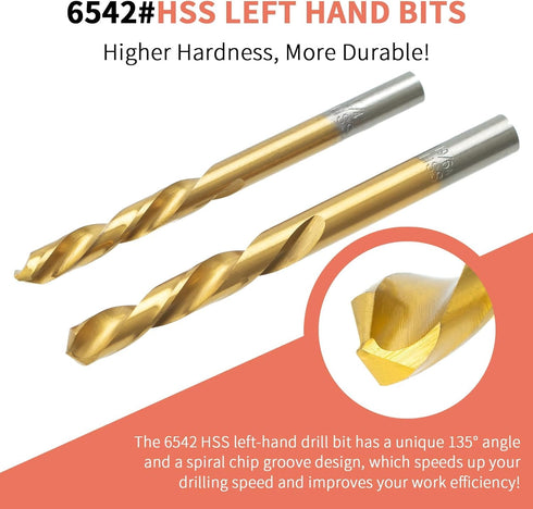 Set, 37# 6542 (18-Pieces) Screw Extractor Cr-Mo & HSS Steel Cobalt Left-Hand Drill Bit, Easy Out Broken Bolt Remover