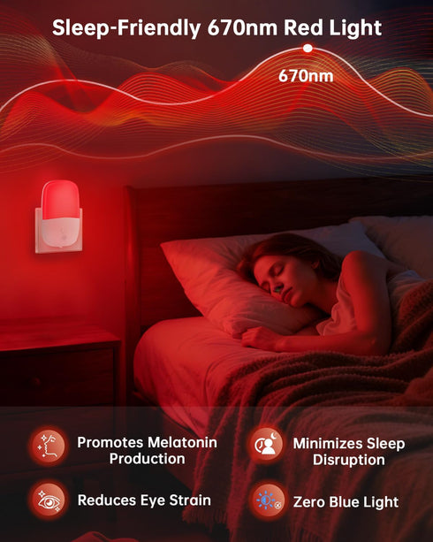 670nm Dimmable 2-Pack Red Light Night Light for Sleep Therapy, Amber Night Light with Dusk-to-Dawn Sensor, Zero Blue
