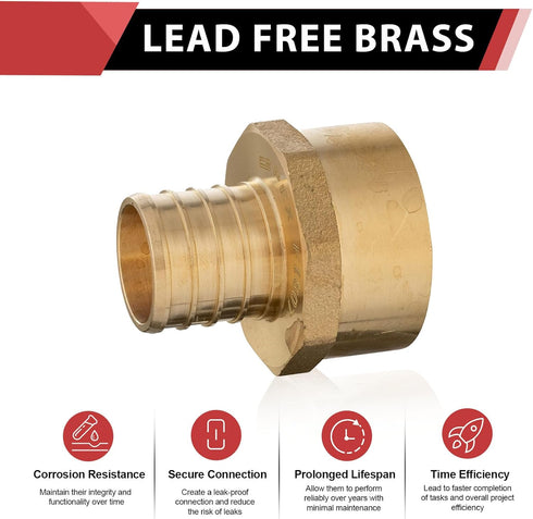 (Pack of 5) EFIELD Barb Crimp PEX - 3/4" x 3/4" Female NPT Thread Adapter Brass Fitting