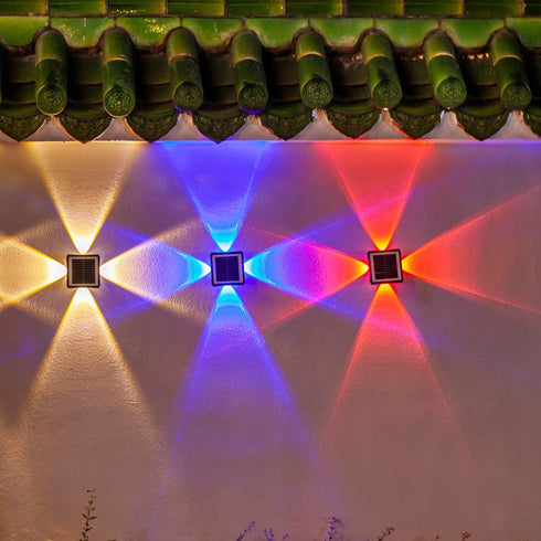 Gtliba IP65, (4LED-Multi-Colored, 2PACK) Solar Outdoor Wall Lights - Up & Down Lighting, Waterproof Fence Light