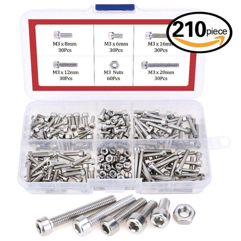 Hilitchi 420pcs M2 M3 Stainless Steel Hex Socket Head Cap Screws Nuts Assortment Kit with Box