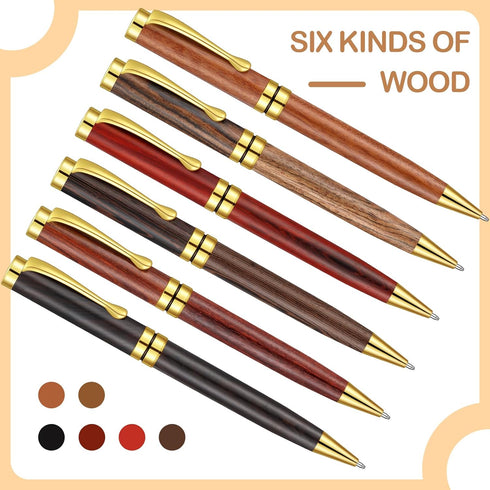 Yeaqee Luxury Wooden Ballpoint Pens, 1.0mm Black Ink, Elegant Writing Pens, Graduation Gift for Men Women (6 Pcs)