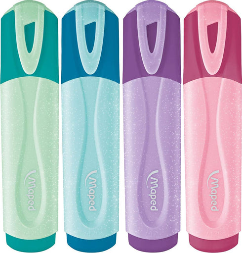 Maped Fluo Peps Pastel Glitter Highlighters, Pack of 12, Innovative Dual-Beveled Tip, Enhanced Visibility