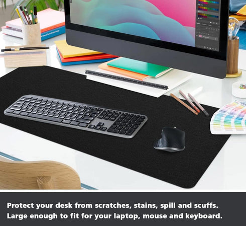 Multifunctional Office Desk Pad Mat Blotter, Non-Slip Waterproof Desk Mat Protector for Desktop (Black, 14" x 24")