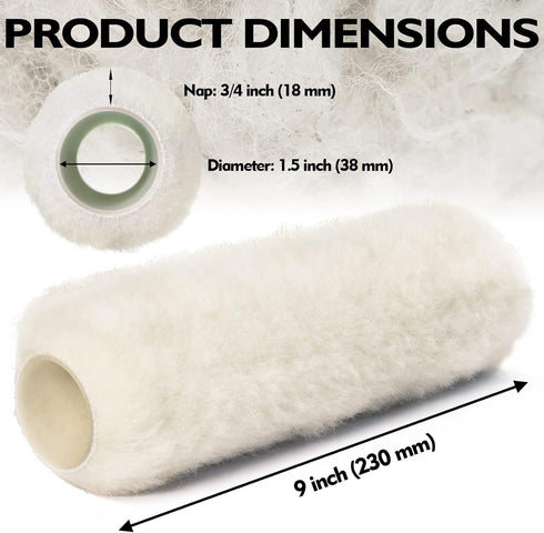 6pcs Paint Roller Covers, 9 Inch x 3/4" Nap, High Capacity Lambswool Roller Covers for Textured House Painting